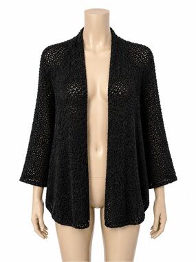 Katherine Barclay Black Open-Weave Knit Cardigan